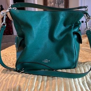 Coach pebble leather Pennie Shoulder Bag Green/Silver